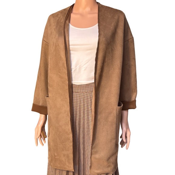 Zara Basic Collection Light Brown Faux Suede Open Cardigan XS - Picture 1 of 6